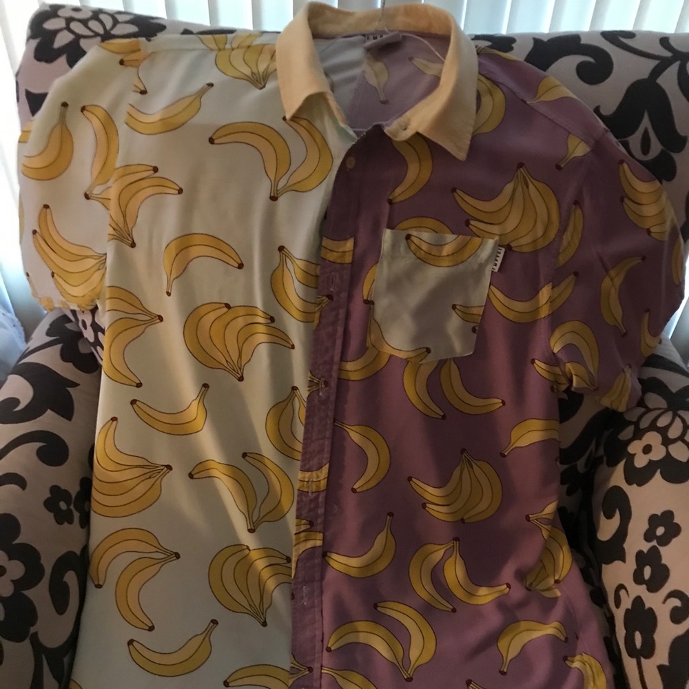 Half and half button up banana shirt